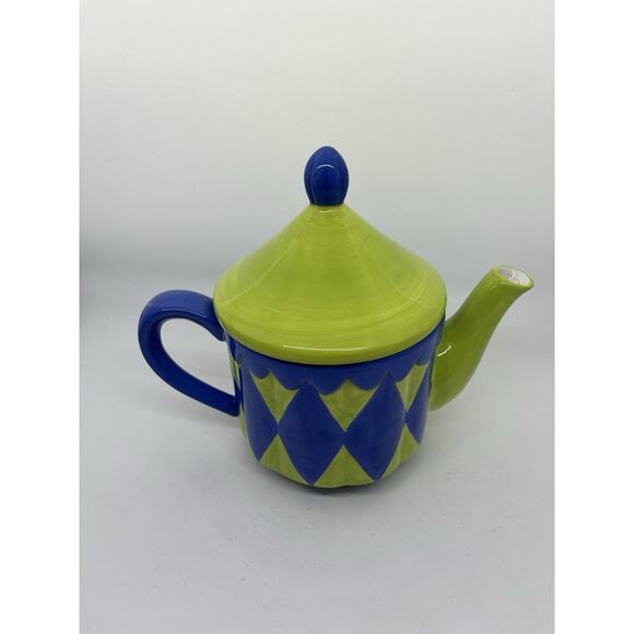 Vintage Chaleur Porcelain Green Blue Striped Tea Pot Sillyware by Delia Heling - Picture 4 of 7